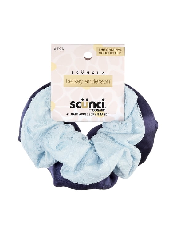 x Kelsey Anderson Lace & Satin Scrunchies, Blue, 2 count