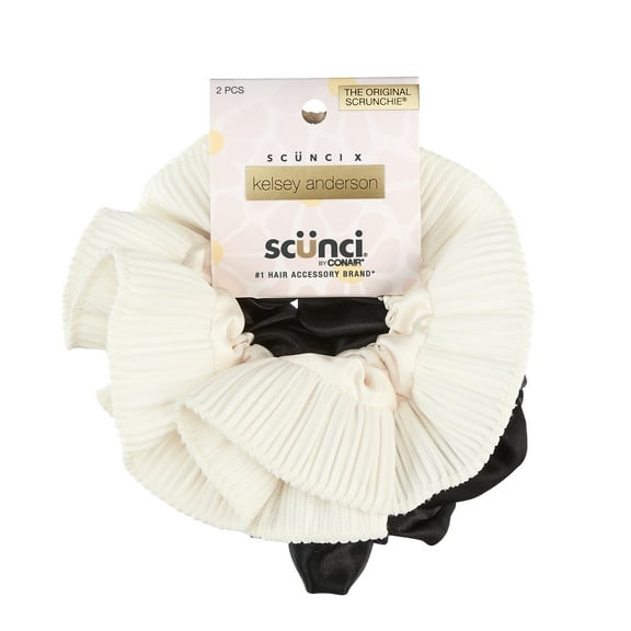 Scunci x Kelsey Anderson Pleated Ruffle Scrunchie, Multicolor, 2 count