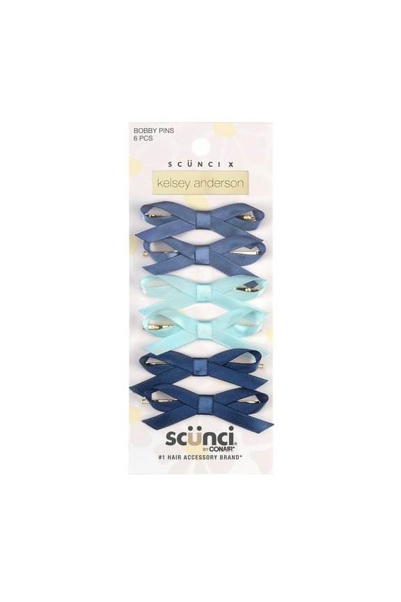 x Kelsey Anderson Satin Bow Bobby Pins, Multicolor, 6 count