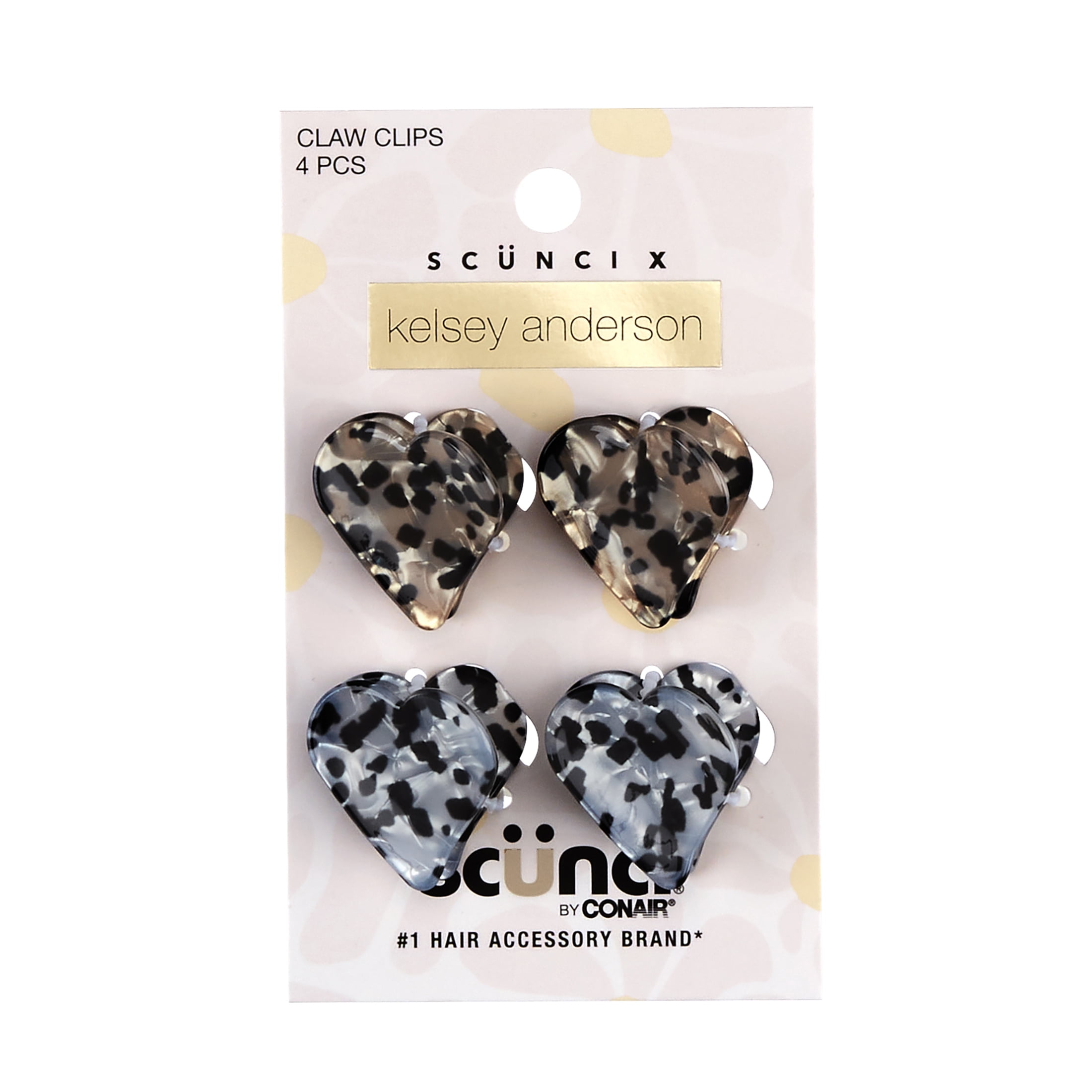 Scunci x Kelsey Anderson Tortoiseshell Mini Heart Claw Clips, Multicolor, 4 count