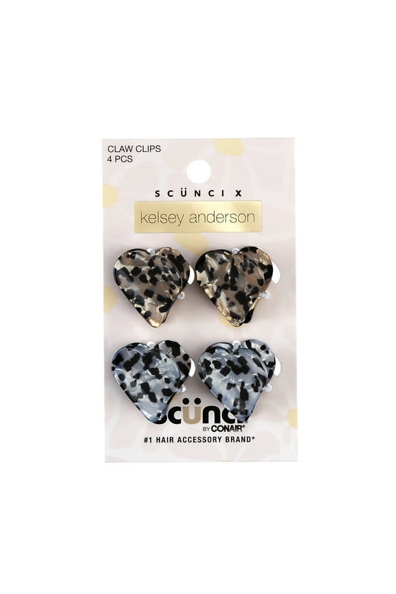 x Kelsey Anderson Tortoiseshell Mini Heart Claw Clips, Multicolor, 4 count