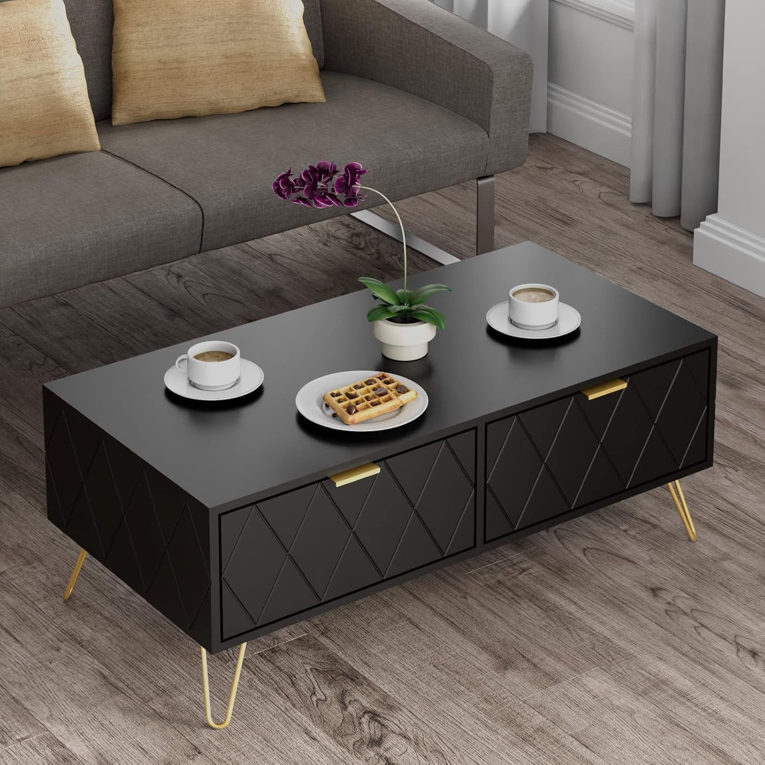 Scurrty 39.4'' Coffee Table with Large Drawers & 2 Open Storage Shelves ...