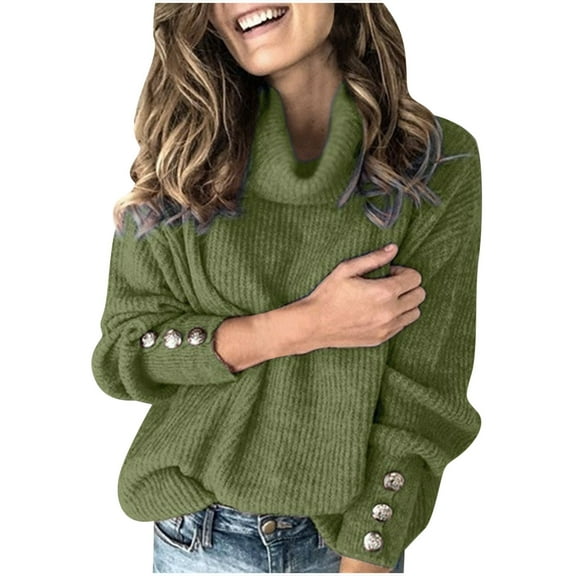 Scyoekwg 0 Autumn and Winter Turtleneck Sweater Women Long Sleeve Elegant Knitted Jumper Sweater Casual Loose Fit Tops Pullover Army Green S