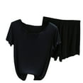 thumbnail image 1 of Scyoekwg 2 Piece Outfits For Women Summer Thin Loose Short Sleeve Tops Shorts Solid Color Casual Two-piece (Black,XL), 1 of 3