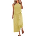 thumbnail image 1 of Scyoekwg 2 Piece Women Lounge Sets Fashion Round Neck Sleeveless Tops Elastic Waist Wide Legs Pants Casual Suit Sets (Yellow,S), 1 of 6
