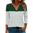thumbnail image 1 of Scyoekwg 3/4 Sleeve T Shirts for Women V Neck Three-quarter Sleeve Tshirts Lightweight Striped Print Graphic Tee Comfy Blouse (Army Green,S), 1 of 5
