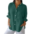 thumbnail image 1 of Scyoekwg 3/4 Length Sleeve Womens Tops Lapel Button Plus Size Tops Solid Color Casual Comfy Summer Loose Blouses Ladies Tops (Green,XXXL), 1 of 7