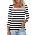thumbnail image 1 of Scyoekwg 3/4 Length Sleeve Womens Tops Square Neck Dressy Casual Striped T Shirts Loose Fit Tunic Tee Comfy Outfits (Black,XXXXL), 1 of 7