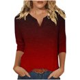thumbnail image 1 of Scyoekwg 3/4 Length Sleeve Womens Tops V-Neck Three-quarter Sleeve Tshirt Gradient Color Graphic Tops Fashion Dressy Casual Blouses Vintage Loose Fall Clothes Pullover(Red,S), 1 of 5