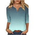 thumbnail image 1 of Scyoekwg 3/4 Length Sleeve Womens Tops V-Neck Three-quarter Sleeve Tshirt Gradient Color Graphic Tops Fashion Dressy Casual Blouses Vintage Loose Fall Clothes Pullover(Light Blue,XL), 1 of 5