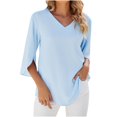 thumbnail image 1 of Scyoekwg 3/4 Sleeve Shirts For Women Trendy V-Neck Middle Sleeve Chiffon Shirt Summer Solid Color Casual Loose Lightweight Comfy Blouses (Sky Blue,L), 1 of 3