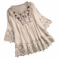 thumbnail image 1 of Scyoekwg 3/4 Sleeve Shirts for Women Vintage Crochet Lace Trim Bow V-Neck Three Quarter Top Embroidery Print Graphic Tops Casual Loose Fit Tunic Tops Trendy Summer Tops Beige XL(10), 1 of 2