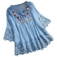 thumbnail image 1 of Scyoekwg 3/4 Sleeve Shirts for Women Vintage Crochet Lace Trim Bow V-Neck Three Quarter Top Embroidery Print Graphic Tops Casual Loose Fit Tunic Tops Trendy Summer Tops Blue 12 (XXL), 1 of 7