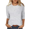 thumbnail image 1 of Scyoekwg 3/4 Sleeve Shirts for Women Loose Workout Shirts Dressy Casual Blouses Stripe Print Graphic Tees Comfy Crew Neck Trendy Blouses (Gray,S), 1 of 4