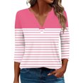 thumbnail image 1 of Scyoekwg 3/4 Sleeve Shirts for Women V Neck Three-quarter Sleeve Tshirts Lightweight Striped Print Graphic Tee Comfy Blouse (Pink,M), 1 of 5