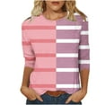 thumbnail image 1 of Scyoekwg 3/4 Sleeve T Shirts for Women Round Neck Three-quarter Sleeve T Shirts Lightweight Striped Print Graphic Tee Comfy Blouse (Pink,XL), 1 of 5