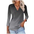 thumbnail image 1 of Scyoekwg 3/4 Sleeve T Shirts for Women V Neck Three-quarter Sleeve Tshirts Lightweight Gradient Color Graphic Tee Comfy Blouse (Black,XL), 1 of 5