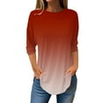 thumbnail image 1 of Scyoekwg 3/4 Sleeve Tops for Women Cewneck Three Quarter Length Sleeve Blouse Gradient Color Graphic Tee Fall Clothes Lightweight Casual Loose Pullover (Red,L), 1 of 4