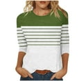 thumbnail image 1 of Scyoekwg 3/4 Sleeve Tops for Women Plus Size Crew Neck Pullover Tops Trendy 3/4 Sleeve T Shirts Casual Comfy Lightweight Ladies Blouses Striped Print Loose Blouses (Green,XXL), 1 of 5