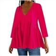 thumbnail image 1 of Scyoekwg 3/4 Sleeve Tops for Women V-Neck Pleated Layered Loose Tops Dressy Casual Blouses Vintage Solid Color Loose Fall Clothes Fashion Tops(Hot Pink,S), 1 of 5