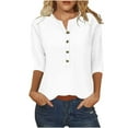 thumbnail image 1 of Scyoekwg 3/4 Sleeve Tops for Women V-Neck Button Three-quarter Sleeve Tunic Tops Summer Casual Trendy Solid Color Lightweight Blouses (White,L), 1 of 4