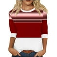 thumbnail image 1 of Scyoekwg 3/4 Sleeve Tunic Tops for Women Round Neck Three-Quarter Sleeve Tshirt Dressy Casual Blouse Tops for Women Trendy Lightweight Tshirt Loose Color Block Blouses (Red,XL), 1 of 5