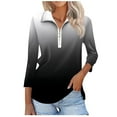 thumbnail image 1 of Scyoekwg 3/4 Sleeve Tunic Tops for Women Zipper Turndown Collar Shirts Lightweight Tops for Women Trendy Tshirt Loose Gradient Color Dressy Casual Blouses (Black,L), 1 of 7