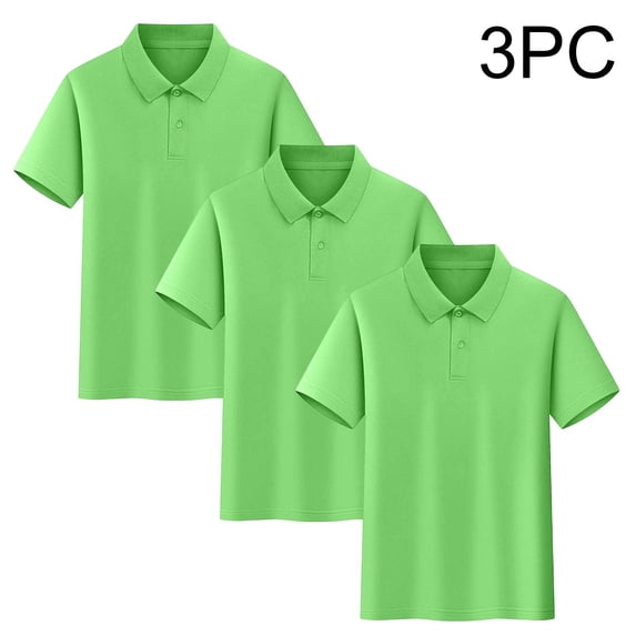 Scyoekwg 3 Pack Boys Short Sleeve Shirt Cotton Solid Color Casual School Uniform Tee Loose Fit Breathable Sports Top (Green,14 Years)