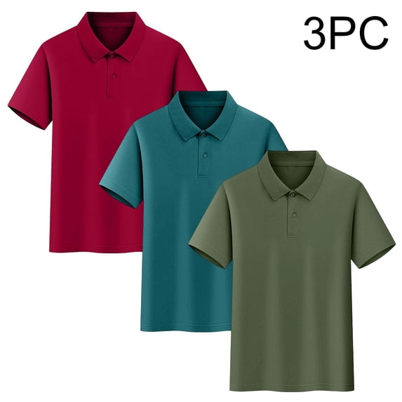 Scyoekwg 3 Pack Cotton Boys Short Sleeve Shirt Button Lapel School Uniform Tee Solid Color Casual Loose Fit Tshirt (Wine,16 Years)
