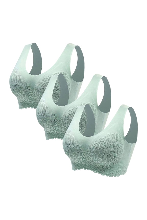 3-Pack Womens Push Up Comfort Bra,Latex Bra for Women, Shock-Proof Pad Lace Sports Yoga Running Bra Green XXL