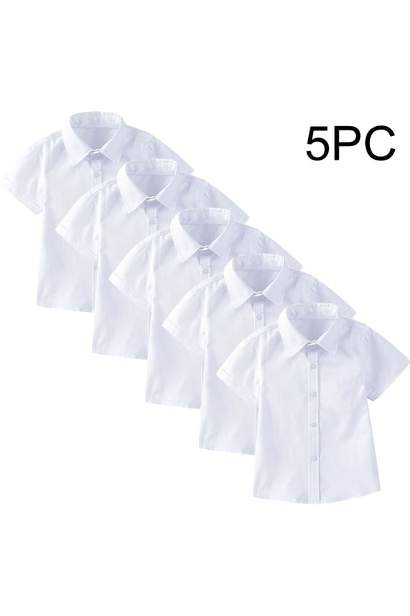 5 Pack Boys Short Sleeve School Uniform Shirt Solid Color Casual Comfy Button Ups Lapel Shirts (White,2 Years)