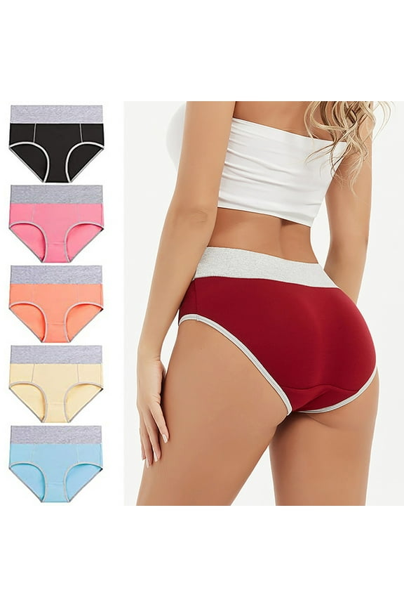 5Pack Women's Cotton Underwear High Waisted Briefs Comfy Ladies Underwear Panties Plus Size Seamless Cotton Briefs Hip Lifting Underpants Hipster Briefs (Multicolor,XXXL)