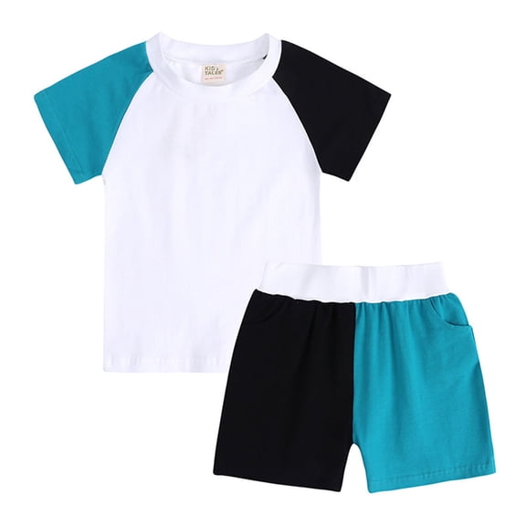 Scyoekwg Baby Boy Clothes Infant Toddler Baby Girl Clothes Casual Round Neck Short Sleeve Tshirt Color Block Patchwork Shorts Outfits Set (Black,9-12 Months)