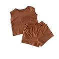 thumbnail image 1 of Scyoekwg Baby Boy Girls Toddler Baby Boys Girl Summer Clothes Casual Round Neck Sleeveless Tank Tops Shorts with Pocket Solid Color 2PC Sets (Coffee,12-16 Months), 1 of 3
