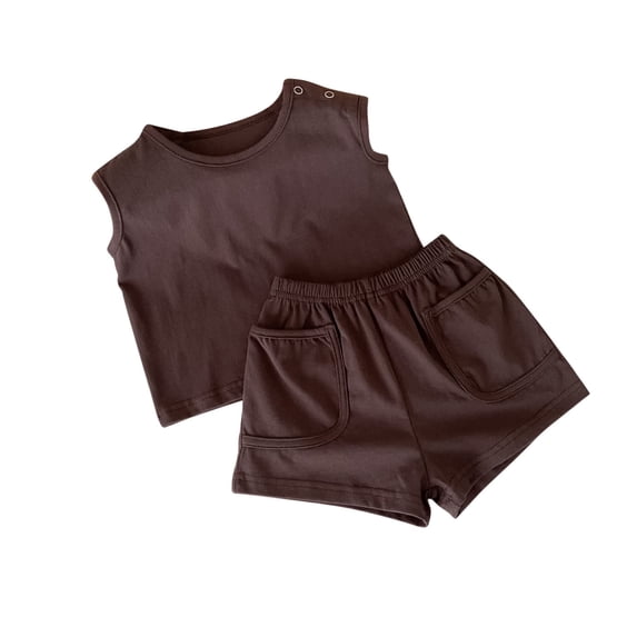 Scyoekwg Baby Boy Girls Toddler Baby Boys Girl Summer Clothes Casual Round Neck Sleeveless Tank Tops Shorts with Pocket Solid Color 2PC Sets (Gray,9-12 Months)