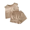 thumbnail image 1 of Scyoekwg Baby Boy Girls Toddler Baby Boys Girl Summer Clothes Casual Round Neck Sleeveless Tank Tops Shorts with Pocket Solid Color 2PC Sets (Khaki,12-16 Months), 1 of 3
