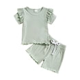 thumbnail image 1 of Scyoekwg Baby Clothes Toddler Girls 2Pcs Summer Outfits Cute Solid Color Round Neck Short Sleeve Tops and Causal Sport Drawstring Shorts Set Mint Green6 Months, 1 of 8
