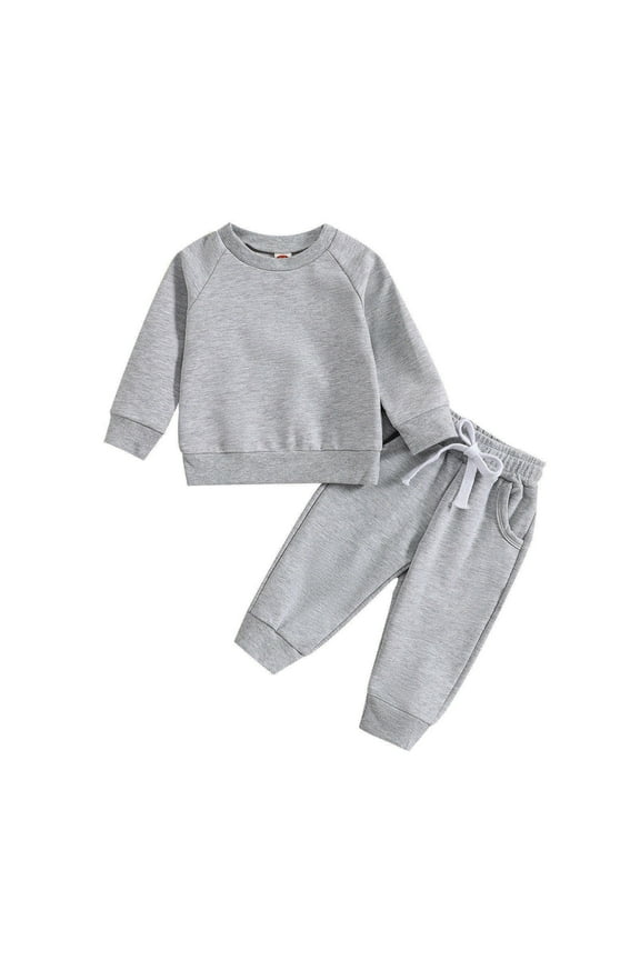 Baby Clothes Infant Newborn Baby Boys Sports Sets Fashion Gilrs Fall Clothes Sets Solid Color Long Sleeve Round Neck Tops Drawstring Pants with Pockets Outfits Gray2 Years