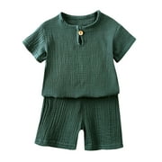 Scyoekwg Baby Girl Boy Clearance Toddler Baby Infants Girls Boys Cotton Linen Outfits Solid Color Round Neck Short Sleeve Tops Shorts 2pcs Sets (Army Green,2-3 Years)