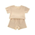 thumbnail image 1 of Scyoekwg Baby Girls Clothes Infants Toddler Baby Girl Outfit Round Neck Short Sleeve T-Shirt Tops Elastic Waist Shorts Suit (Beige,12-18 Months), 1 of 4