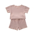 thumbnail image 1 of Scyoekwg Baby Girls Clothes Infants Toddler Baby Girl Outfit Round Neck Short Sleeve T-Shirt Tops Elastic Waist Shorts Suit (Khaki,18-24 Months), 1 of 5