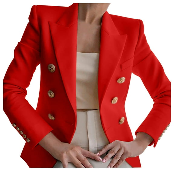 Scyoekwg Blazer Jackets for Women Elegant Business Office Work Lady Solid Button Suit Jacket Coat Outwear Clothes Red M