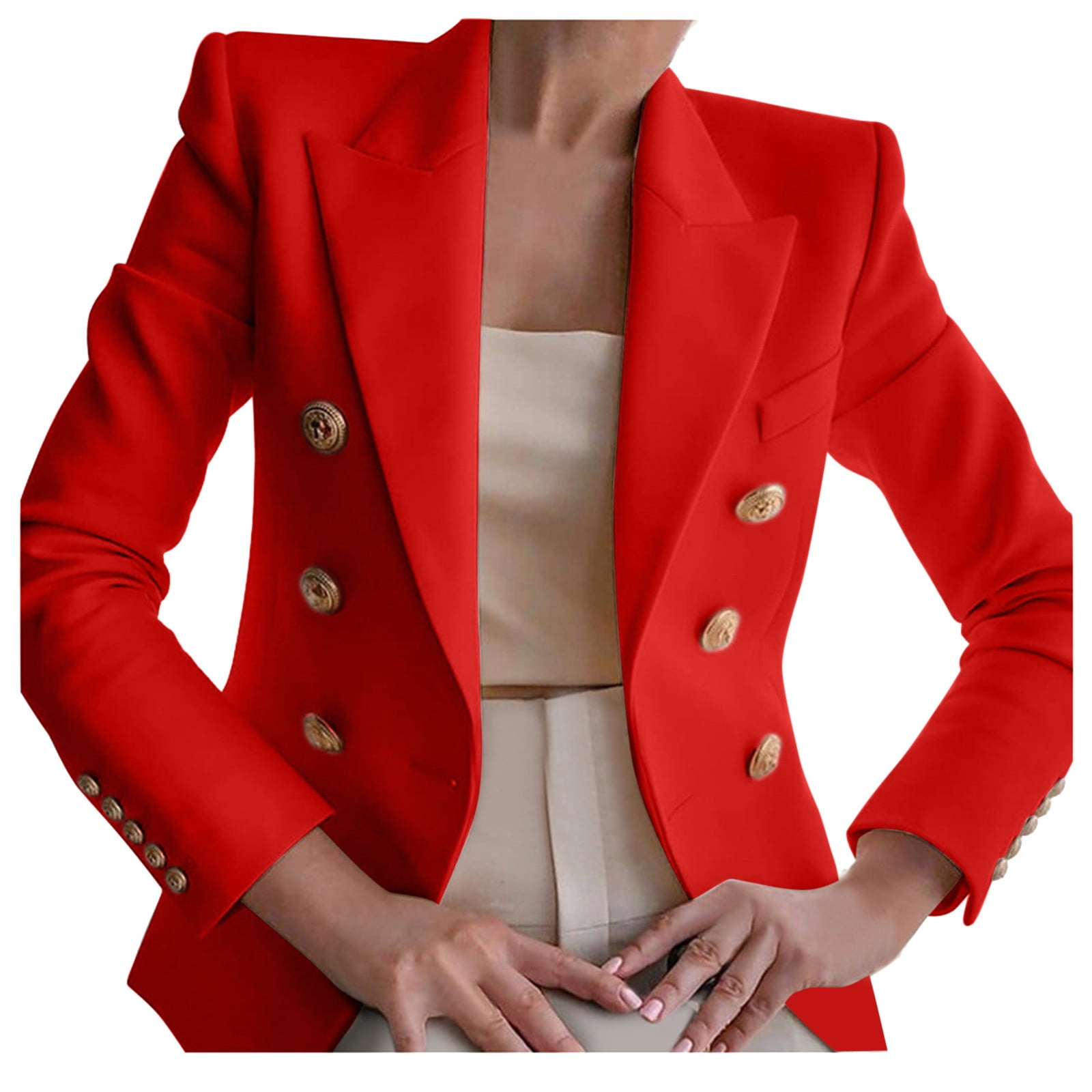 Scyoekwg Blazer Jackets for Women Elegant Business Office Work Lady Solid Button Suit Jacket Coat Outwear Clothes Red S