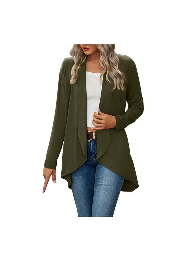 Blazer Jackets for Women Fall 2025 Fashion 鈥檚 Long Sleeve Solid Color Loose Cardigan Top Knit Jacket Trendy Tops Army Green XXL