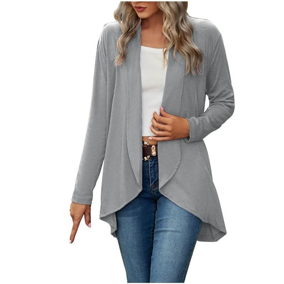 Scyoekwg Blazer Jackets for Women Fall 2025 Fashion 鈥檚 Long Sleeve Solid Color Loose Cardigan Top Knit Jacket Trendy Tops Gray M