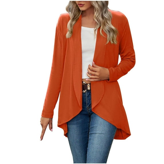 Scyoekwg Blazer Jackets for Women Fall 2025 Fashion 鈥檚 Long Sleeve Solid Color Loose Cardigan Top Knit Jacket Trendy Tops Orange XL