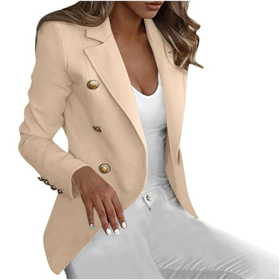 Scyoekwg Blazer Jackets for Women Loose Trendy Solid Color Jacket Casual Coat Long Sleeve Open Front Business Office Work Blazer (Beige,XL)