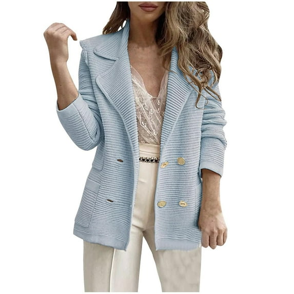 Scyoekwg Blazer for Women Button Lapel Blazer Trendy Business Casual Solid Color Lightweight Offices Work Suit Long Sleeve Fall Coats Coats(Sky Blue,XL)