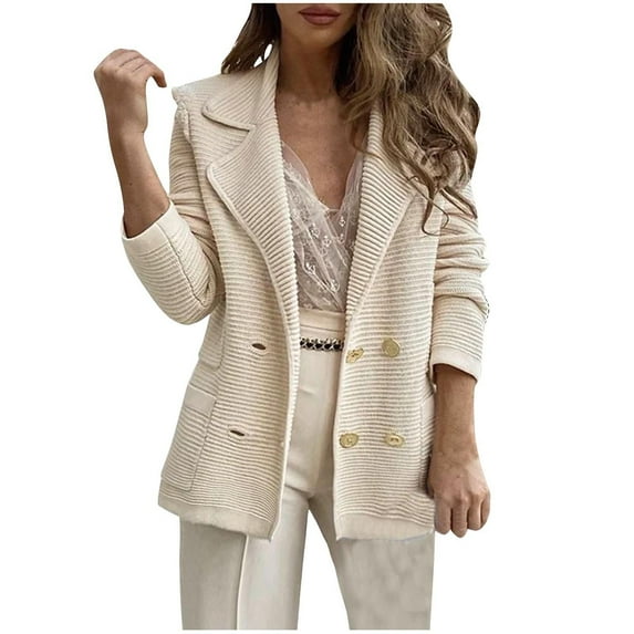 Scyoekwg Blazer for Women Button Lapel Blazer Trendy Business Casual Solid Color Lightweight Offices Work Suit Long Sleeve Fall Coats Coats(Khaki,XL)