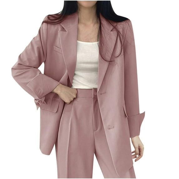 Scyoekwg Blazers for Women Business Casual Button Lapel Blazer Long Sleeve Lightweight Solid Color Trendy Offices Work Suit Fall Coats Coats(Pink,XXL)